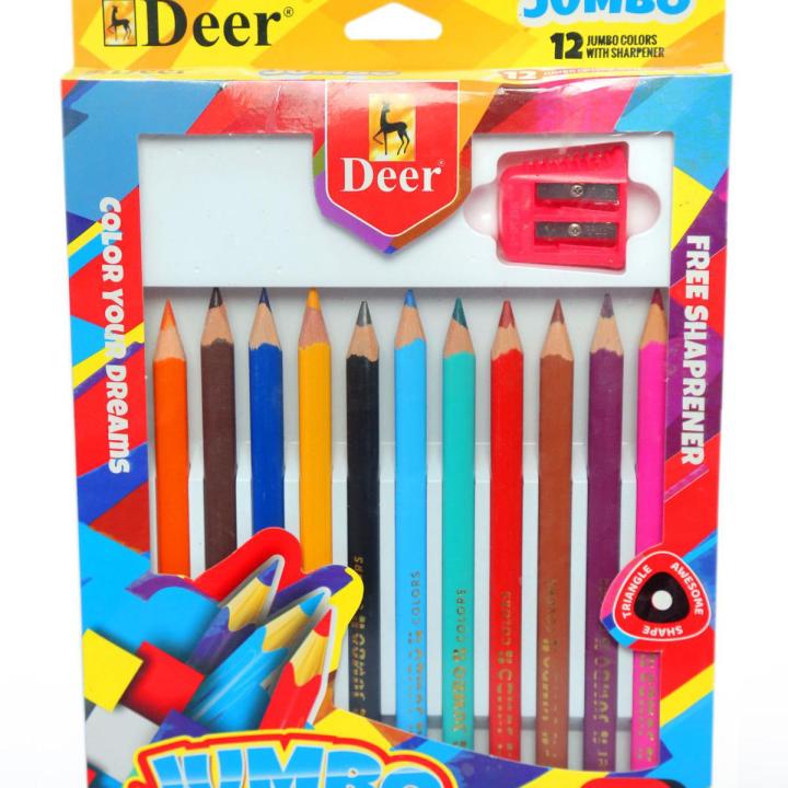 Deer Jambo Color Pencil Set with Sharpener – 12 Colors