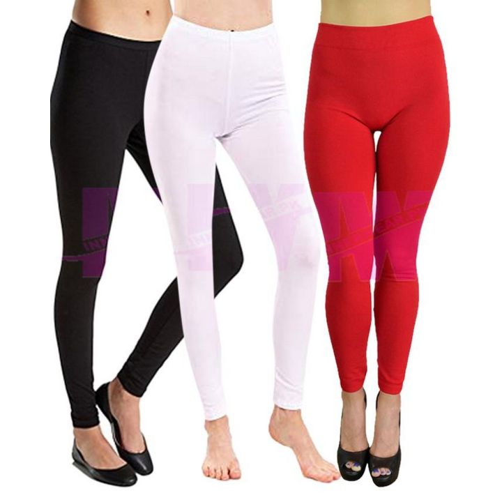 Pack of 3 Girls Cotton Black/White/Red Tights Legging Free Size