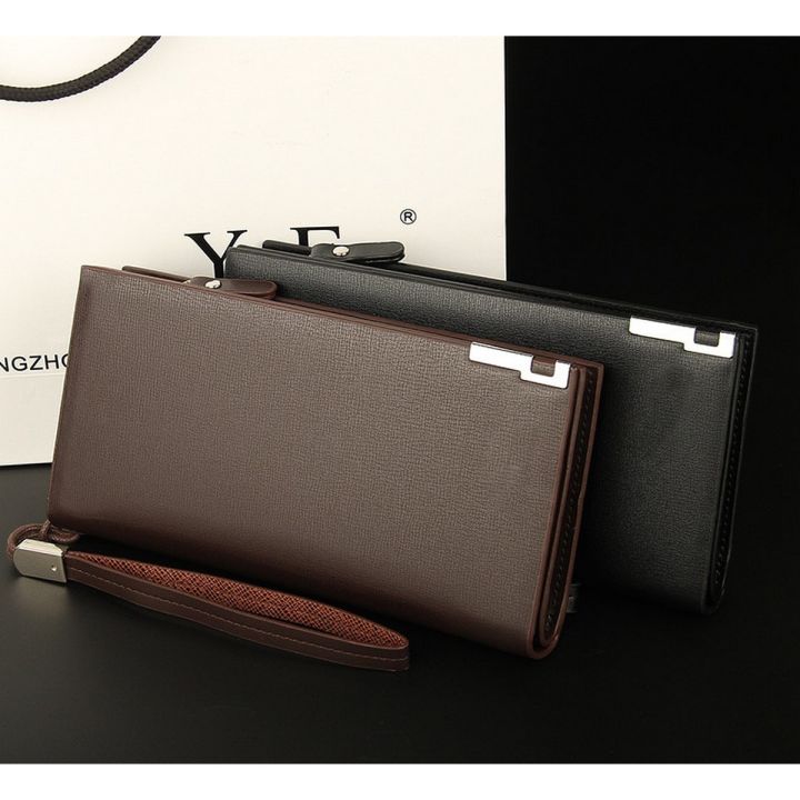 Stylish long PU leather mobile wallet for men with zip