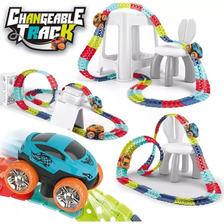 Interchangeable Track With LED Light-Up Race 50 Pes Rechargable Car ...