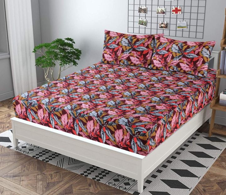 MBS%203pcs%20bed%20sheet%20king%20size%20%7C%20100%25%20Pure%20Cotton%20Double%20bed%20bed%20sheet%20with%20Pillow%20Cover%20%7C%203D%20Printed%20Fitted%20Fancy%20Bedsheets.%20-%20Image%203