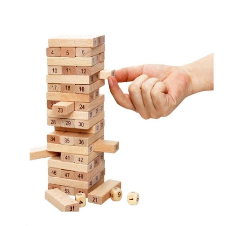 Mini Wooden Jenga Blocks Game Multicolor Toy 54 Pcs 8 Inches With 1 Dice Best Quality Blocks Game Play With Your Family And Friends