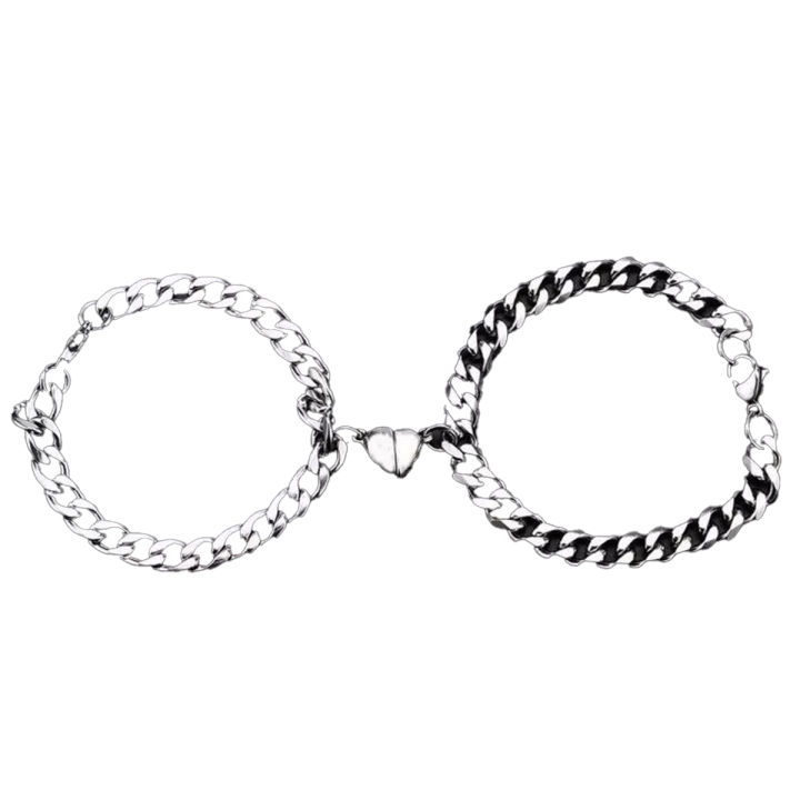2Pcs Heart Magnetic Bracelets for Lovers-  Set of 2 pcs Broken heart Stainless Steel bracelet for couples- Gift for girls and boys2Pcs/Set Heart Magnetic Couple Bracelets for Lovers- Broken heart Stainless Steel bracelet for couples