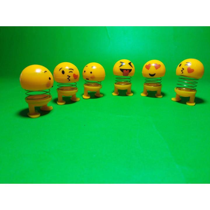 Pack of 6 pieces Mini EMOJI Face Head Shaking Car Dashboard Decoration With Free Double Sided Tape # CHINA