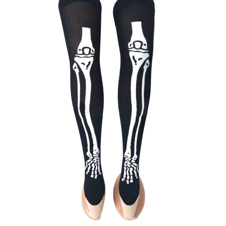 Halloween Party Bloody Skeleton Cobweb Bat Stockings Women Thigh High Socks