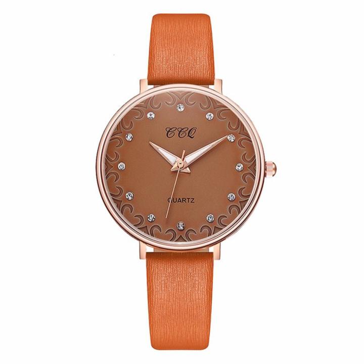 Clock Ladies Quartz Wristwatches Leather Band Elegant Rhinestones Love Mark Black Dial Casual Bracelet Watch Woman