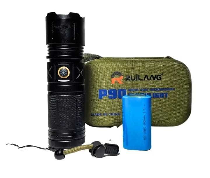 Multifunctional P90 RL-W409 Laser LED Tactical Flashlight With 1Km Range And Long Lasting Backup Torch 8800mAh Rechargeable Cell Included