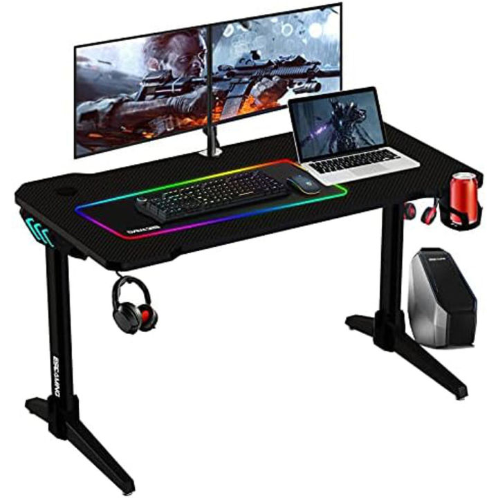 48 Inches Gaming Table With High Gloss Top LED Lights PC Gaming Desk Cyber 17, water proof