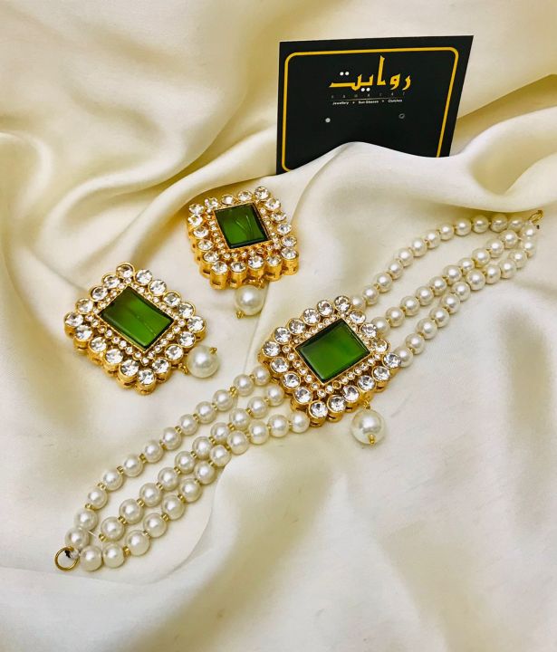 Rawayat Jewellery - Choker Set For Girls - MARIYA (Green) - Jewellery for Girls