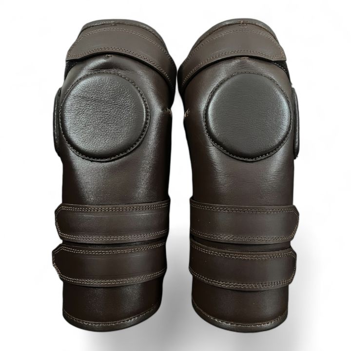 Geoffrey - Knee Guards - Made from 100% Dark Brown Cow Leather with 3 straps - Adults and Unisex