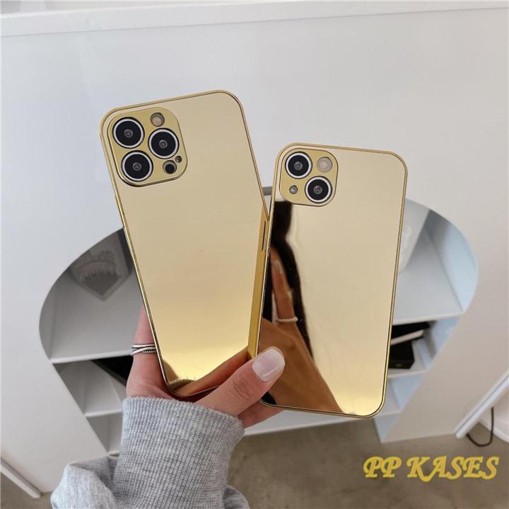 Gold Plated Electroplated Phone Case For iPhone 13 12 Pro Max 11 X Xsmax XR 8 7 Plus Mirror Flip Coque Lens Protection ZMSM