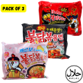 Samyang (Red+Black+Pink) 3 Different Flavours (Noodles) Black Hot Chicken Spicy + Red 2x Spicy + Pink Carbonara Cheesy Flavours, Korean Noodles. 