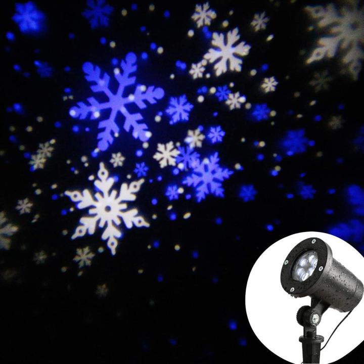 EAMBRITE Snowflake Projector Light LED White/Blue Rotating Snowfall Landscape Projection Decorative Christmas Lights with Timer for Birthday Wedding Theme Party Garden Home Winter Outdoor Indoor Decor