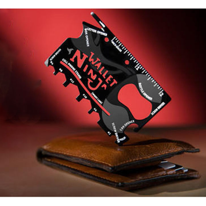 Wallet Ninja 18 in 1 Card Multitool Survival Gadget Outdoor Multi Tool Stainless Steel - Black