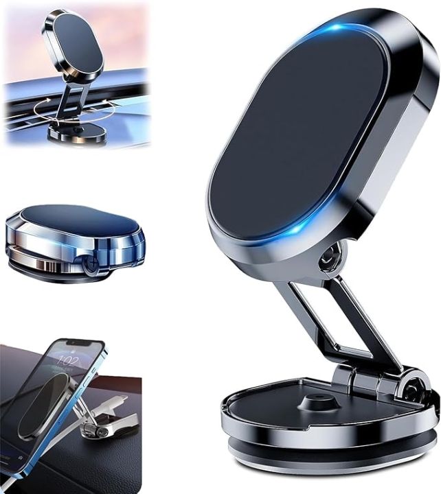 Magnetic Phone Holder for Car, Heat Resistant Super Sticker 360° Rotation Foldable Phone Cradle Strong Magnet Car Mount for Dashboard Screens All Smartphones Magnetic Car Phone Mount