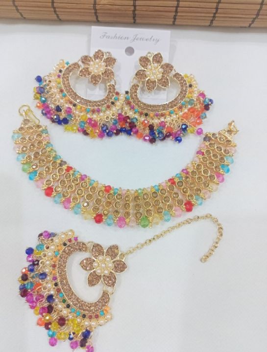 New Jewellery Collection Chooker  Style Set With Beautyfull Ear Rings With Tika Long Lasting Polish For Beautyfull Girls Long Lasting Polish Artical 07425
