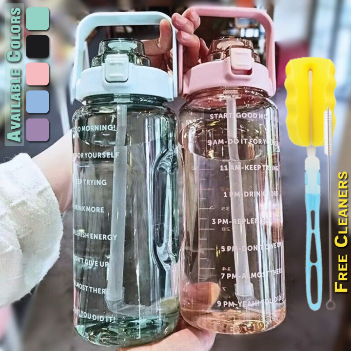 2L Water Bottle For Girls, Water Bottle For Gym, Boys, Home Use And Travel Water Bottle 2000ML Motivational Transparent Drinking Water Bottle With Straw, Beautiful Water Bottle For School For Girls And Boys, Fitness, Outdoor Sports, BPA Free Grade Plastic