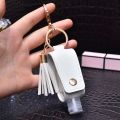 Portable 11 Color Plastic With Tassels Travel Keyring Keychain Holder Empty Bottle Hand Sanitizer Holder PU leather Cover. 