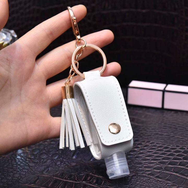 Portable 11 Color Plastic With Tassels Travel Keyring Keychain Holder Empty Bottle Hand Sanitizer Holder PU leather Cover