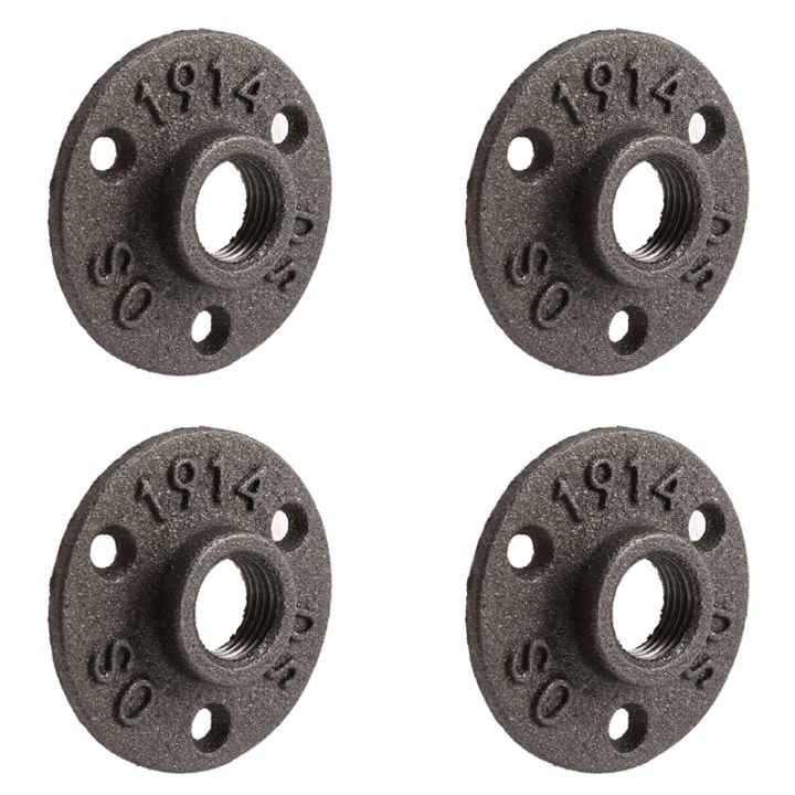 4pcs 1/2 Inch Black Cast Iron Pipe Fittings Floor Flange BSP Threaded