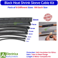 8 Meter Heat Shrink Sleeve Kit 1mm–8mm Black Heat Shrinkable Tube Wrap for Electrical Wires, Cables, Insulation & Repairs by Electrica. 
