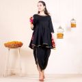 Cheera Black Dhoti Peplum Top Set With Multicolour Tassels. 