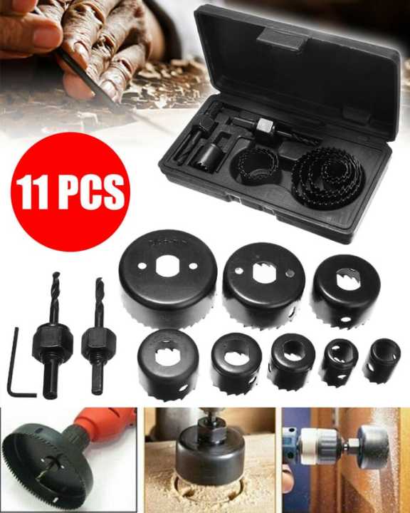 11 Pcs Hole Saw, Carbon Steel Cutter Set with Carrying Case - Circular Round Drill Bit