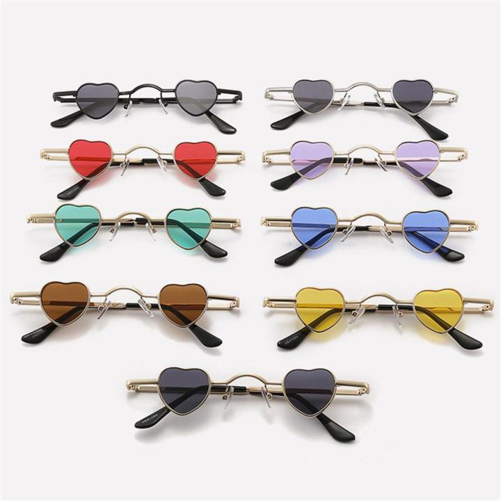 Mini Funny Heart-Shaped Sunglasses Women Men Candy Color Hip Hop Metal Frame Sun Glasses Ultra-small Shades
