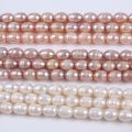 Factory price 8-9mm white purple pink color rice shape pearl beads natural freshwater pearl strand for jewelry making. 