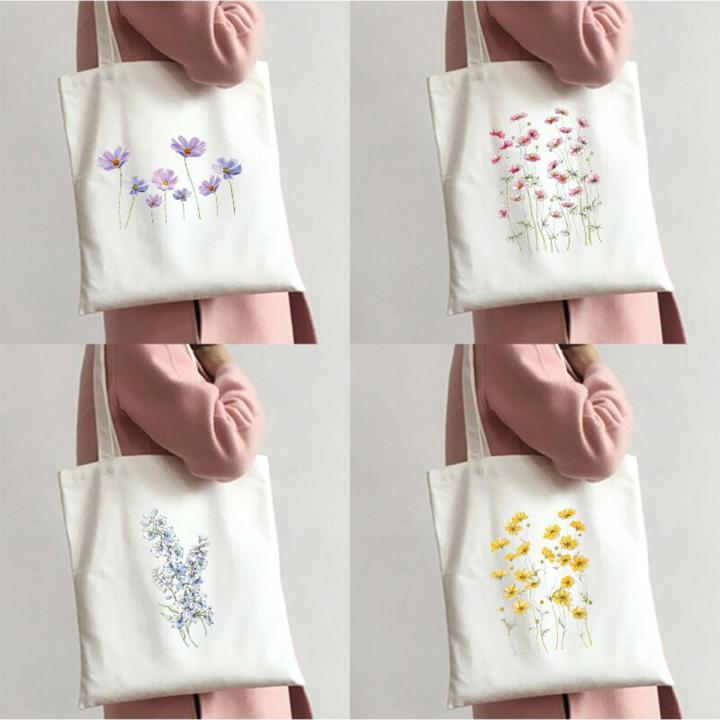 Women Shopper Bag Cosmos Flowers Bag Harajuku Shopping Canvas Bag Girl