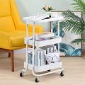 Kitchen Storage Trolley 3-Tier Metal Table Top Serving Rolling Cart, Mobile Rack Organizer with Locking Wheels, Standing Shelf Laptop Desk for Kitchen Home Office. 