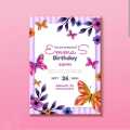 Pack of 6 Birthday Invitation card Butterfly theme, Editable Birthday Party Invitations,. 