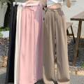 Womens Wide Leg Pants Straight Leg High Waisted Office Loose Long Pants L Khaki. 