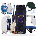 CU Full Cricket Classic Edition Kit Thigh Guard Abdominal Guard Helmet Batting Gloves Bat Kit Bag Leg guard Pad Complete Set. 
