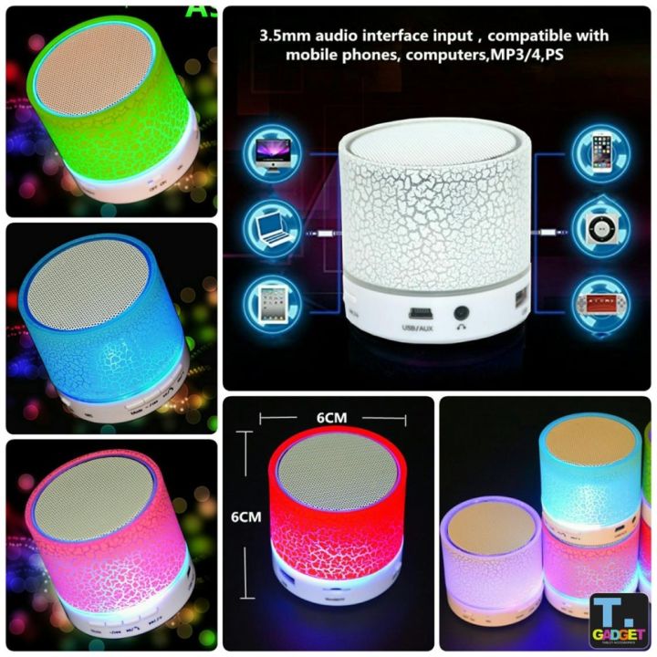 Colourful LED Mini Wireless Bluetooth Speaker TF Card USB FM Portable Music speakers Hand-free call AUX with Mic For Phone PC