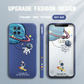 Jizetin for Samsung Galaxy A12 / M12 / A12 5G Case Creative Cartoon Astronaut Orbiting the Earth Side Design Phone Cover Square Edge Pattern Liquid Silicone Phone Cases. 