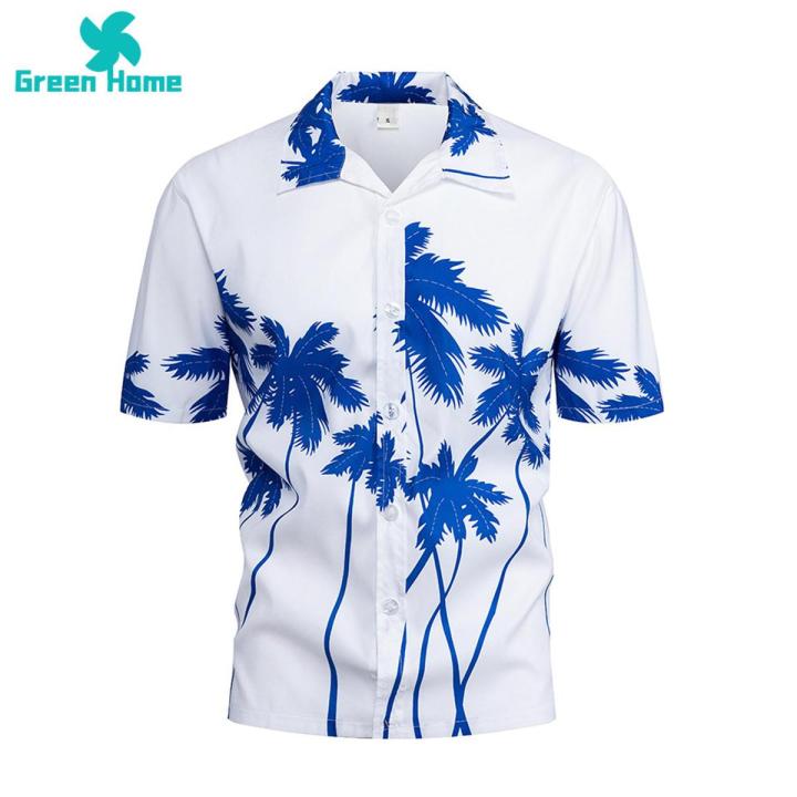Green Home Summer Shirt Buttons Banana Print Short Sleeves Summer Tops