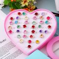 12 PCS/set Adjustable Kids Rings Jewelry Heart Crystal Open Finger Ring For Children Girls Birthday Party Gift Without Box. 