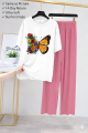 Summer Cotton Jersey Nighty Set for Women & Girls – Butterfly Printed T-Shirt & Pink Trouser Night Suit – Soft Breathable Home, Sleep & Lounge Wear (Women S–XL | Kids 7–14 Years). 