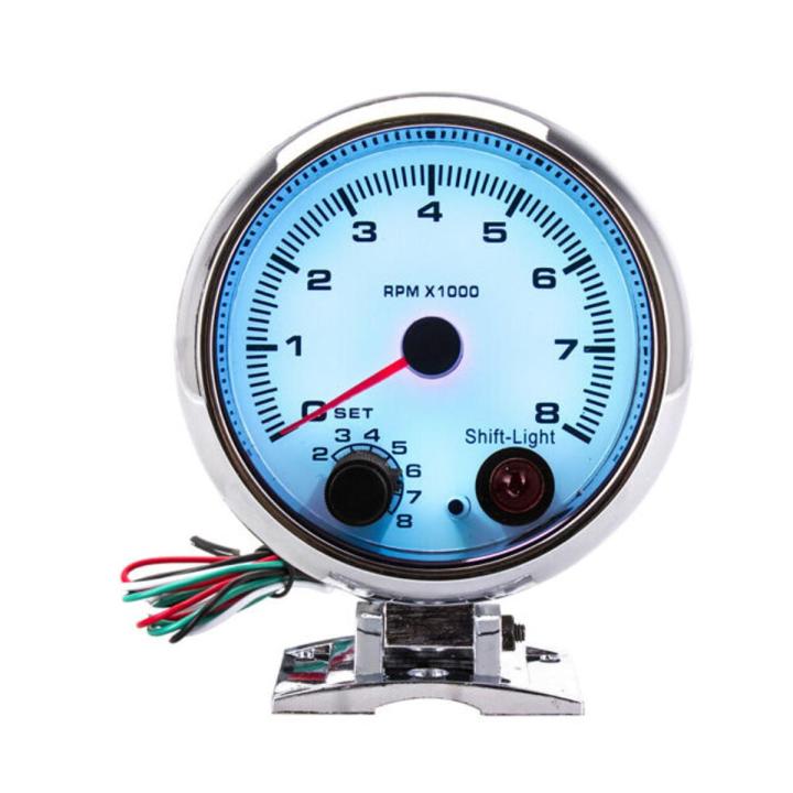 95MM RPM Tachometer Car Gauge Blue Colors Auto Tacho Gauge 0-8000 rpm meter High Speed Stepper Motor With Shift Light for Peak Warning -