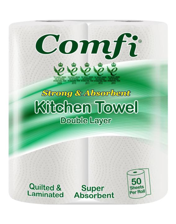 COMFI STRONG & ABSORBENT KITCHEN TISSUE TWO ROLL PACK (Made in USA)