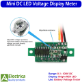 Mini DC Voltmeter 0.1V–100V Three-Wire 0.28" RED LED Display Battery Voltage Tester – DC 3.5V–30V Panel Meter for Car, Solar, and Electronics Projects by Electrica. 