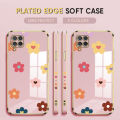 (Free Lanyard) Luxury 6D Plating Case for Samsung Galaxy M62 F62 Back Cover Color Cartoon Flowers Side Pattern Soft Silicone Square Phone Cases. 