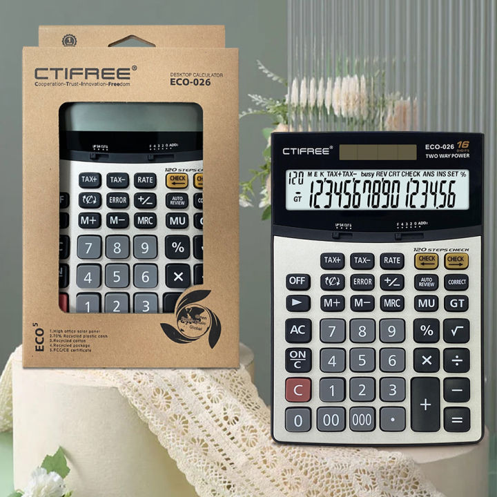 Original CTIFREE Beautiful Large Display Calculator - 16 Digit & 14 Digit Sizes Available, LCD with Solar & Battery Dual Power, Solid Build, Big Buttons, Ideal for Office Use, Financial Calculations, Durable & Efficient Tool