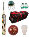 Premium Sports Pack of 6 Cricket Kit (Hard Ball Bat + Hard Ball + Gloves + Cricket Kit Bag + Helmet + Under Guard). 