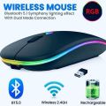 LED Wireless Mouse, Slim Rechargeable Silent Bluetooth Mouse, Portable USB Optical 2.4G Wireless Bluetooth Two Mode Computer Mice with USB Receiver and Type C Adapter (Black). 