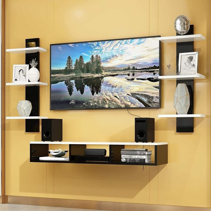 Wooden Set Top Box Stand Wall Mounted TV Cabinets Wall Selves Holds Speaker, Cable Boxes, Streaming Device, Game Console, Remote, WIFI Router and More. Wooden Wall Shelf