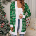 Casual Cardigan Oversized Christmas Print Casual Sweater Coat. 