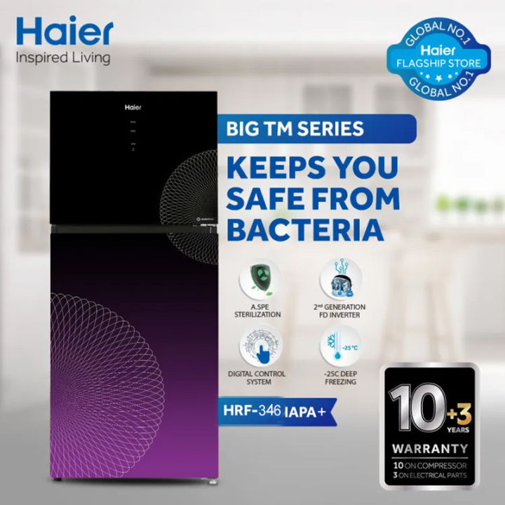 Haier HRF-346 IAPA+/IARA+ Anti-Bacterial Digital Inverter Refrigerator 12 Cubic Feet