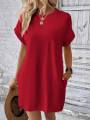 LOOSE FIT SOLID COLOR ROUND NECK BATWING SLEEVE DRESS. 